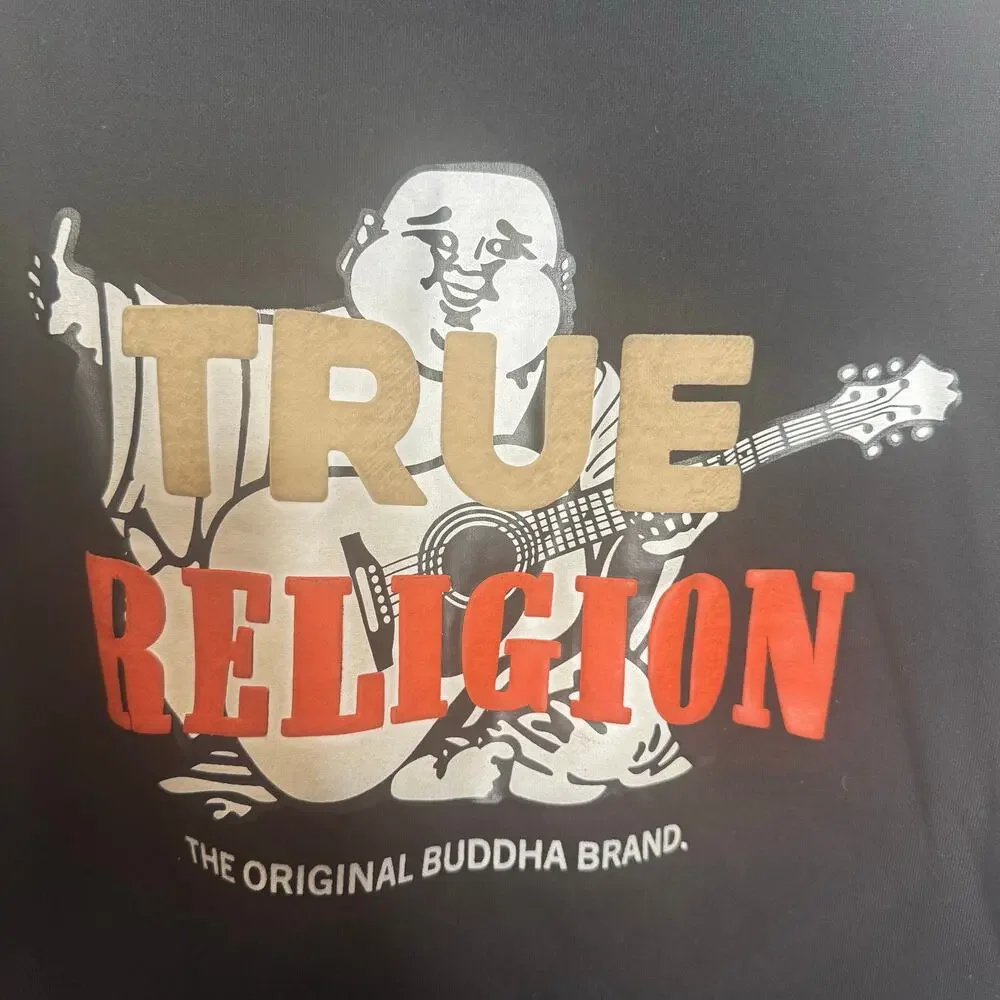 True Religion Black Zip Hoodie Buddha Guitar Logo Men’s L Large Streetwear